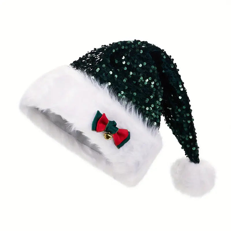 Christmas Hat Red Paillette Bowknot Plush Decorative Hat