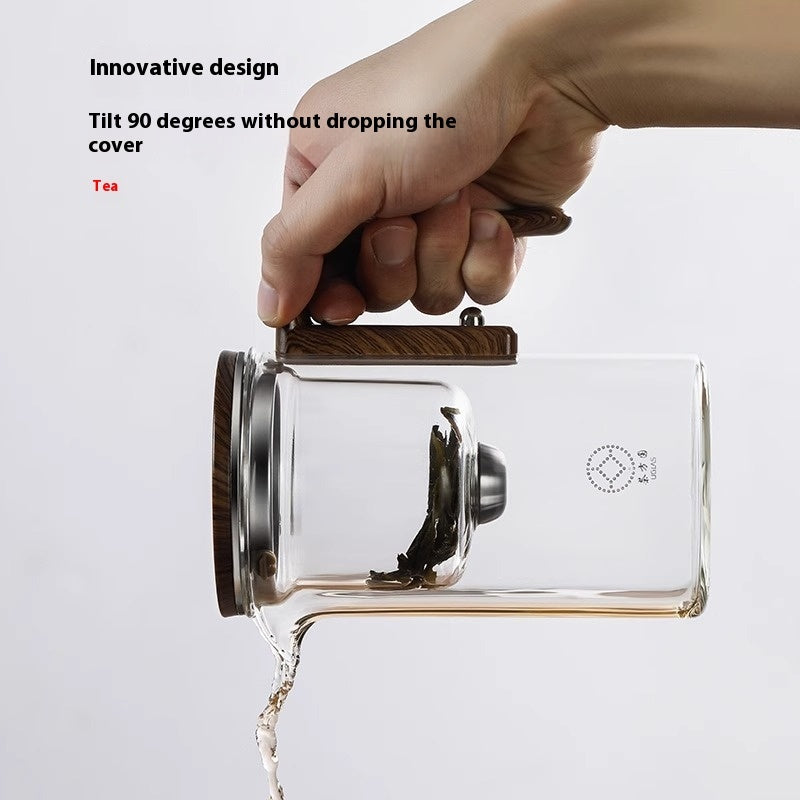 Magnetic Glass Teapot with One-Click Filtration & Wood Handle