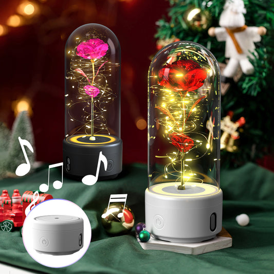 2-in-1 Rose LED Light & Bluetooth Speaker in Glass Cover