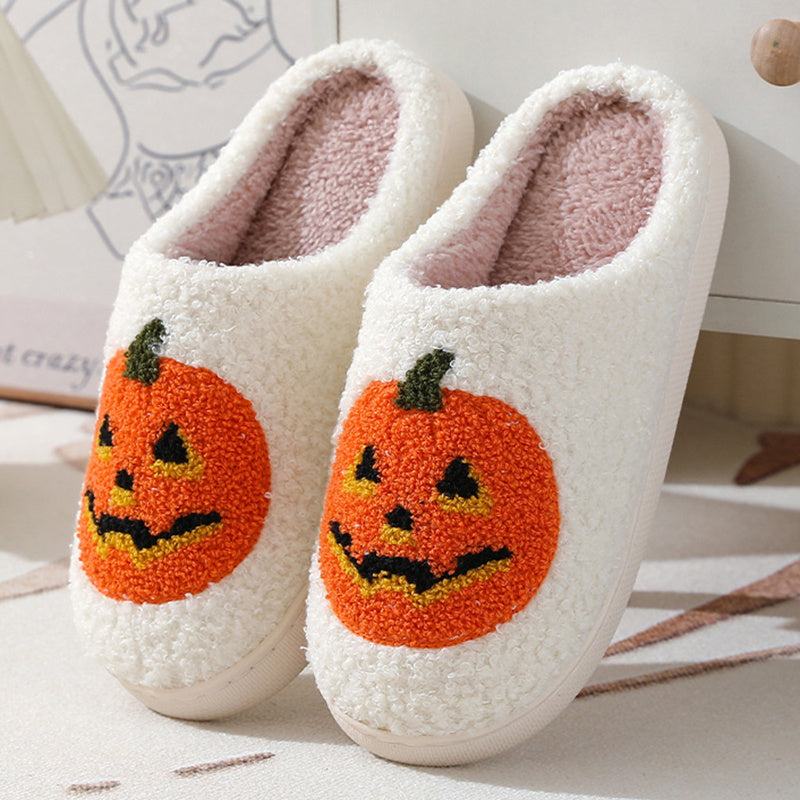 Halloween Pumpkin Warm Slippers – Cozy Indoor Shoes for Couples
