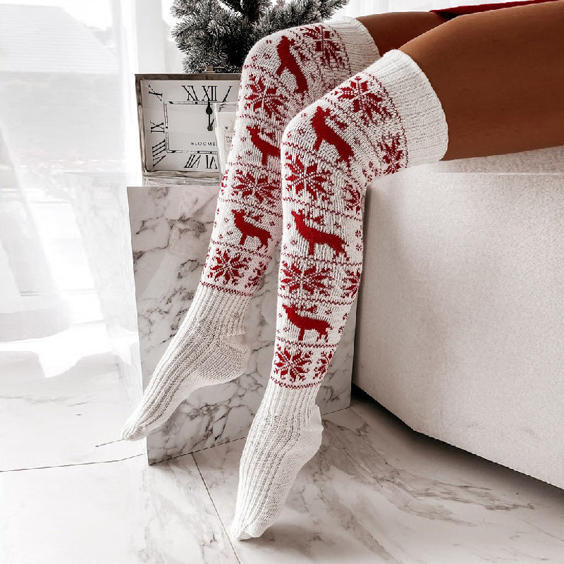 Women’s Christmas Elk Snowflake Over-the-Knee Socks