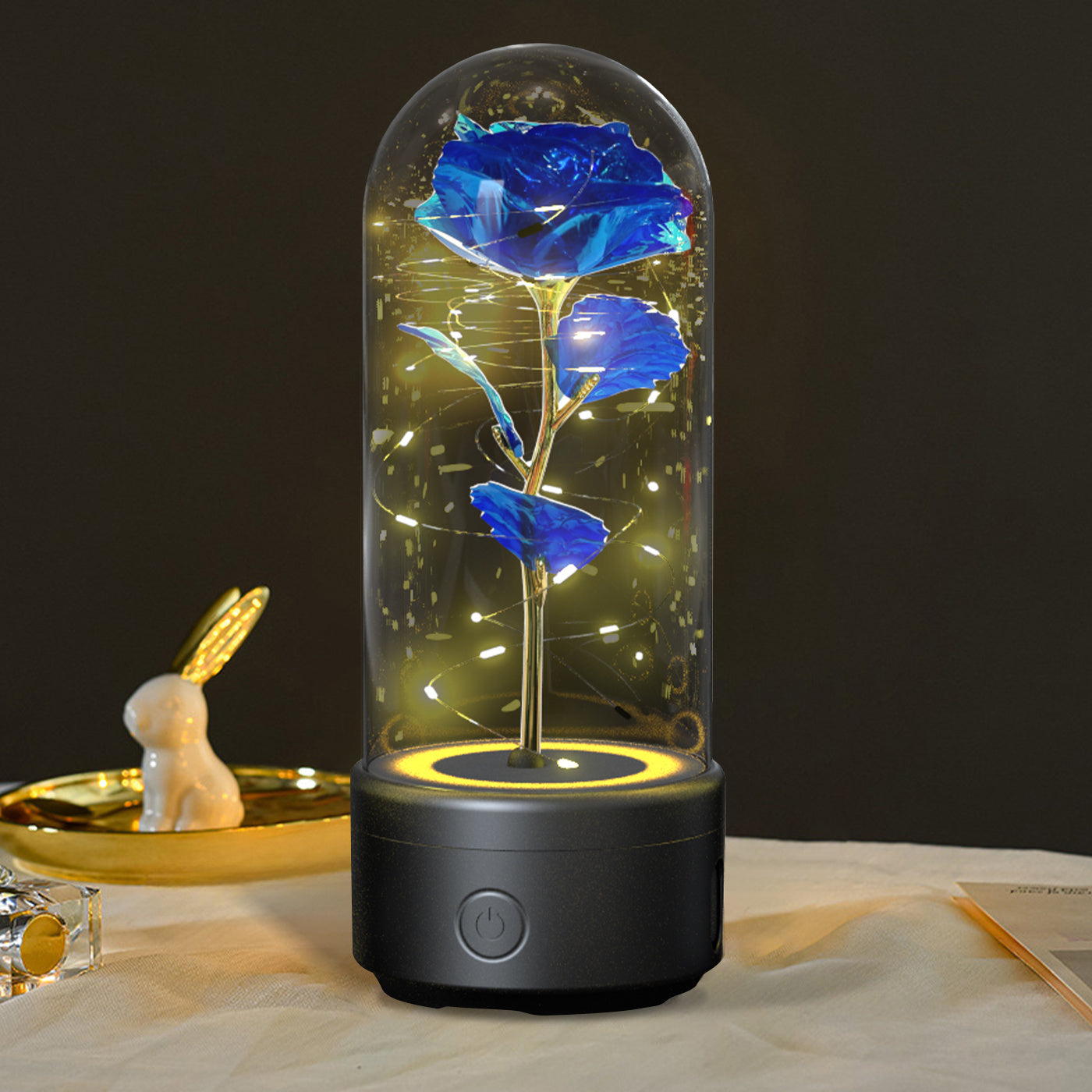 2-in-1 Rose LED Light & Bluetooth Speaker in Glass Cover