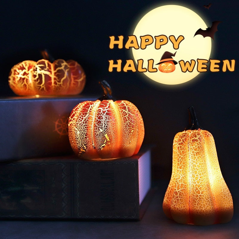 Halloween LED Pumpkin Lantern – Glowing Resin Candle Light Decoration