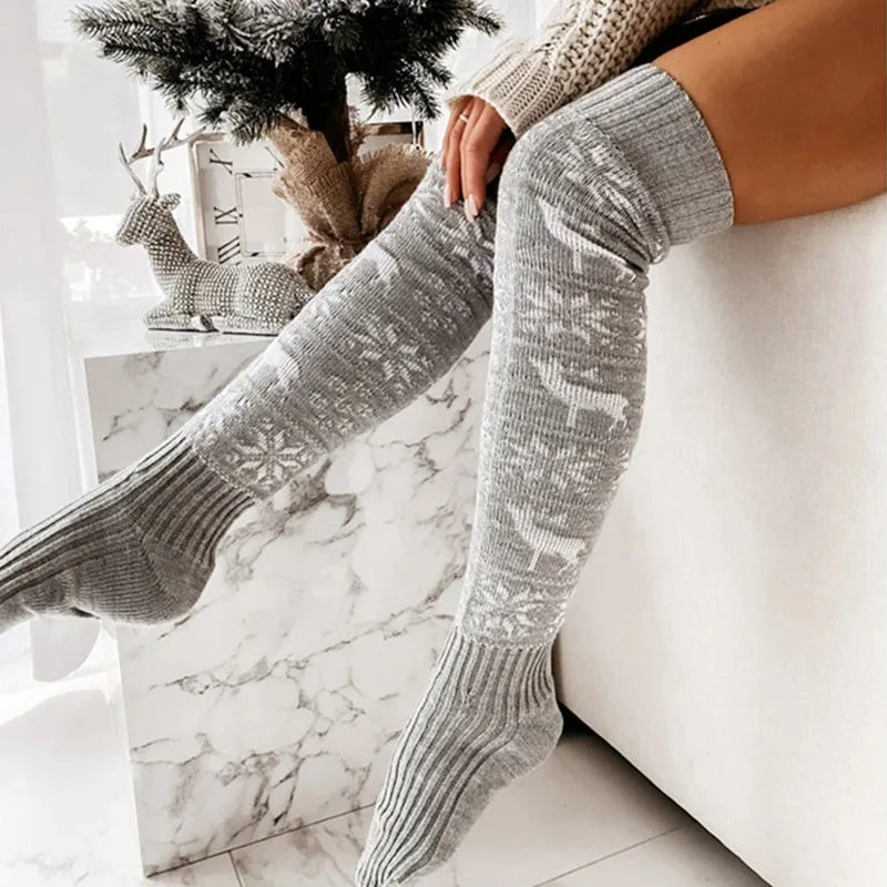 Women’s Christmas Elk Snowflake Over-the-Knee Socks