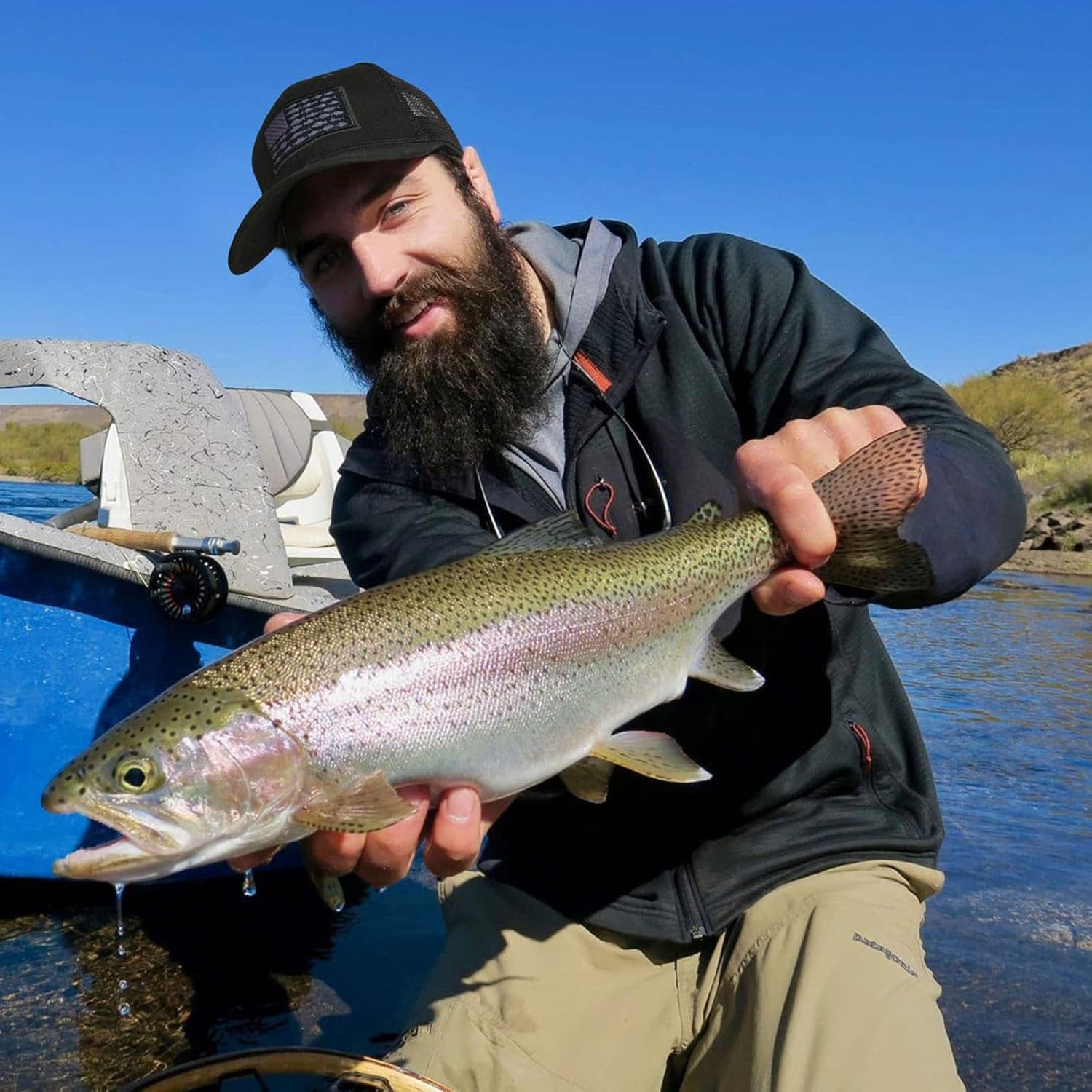American Fish Flag Trucker Hat, Fishing Gifts for Men, Snapback Fishing Hat Perfect for Fishing and Daily Use