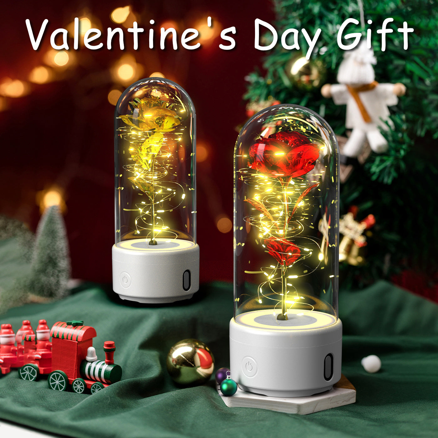 2-in-1 Rose LED Light & Bluetooth Speaker in Glass Cover