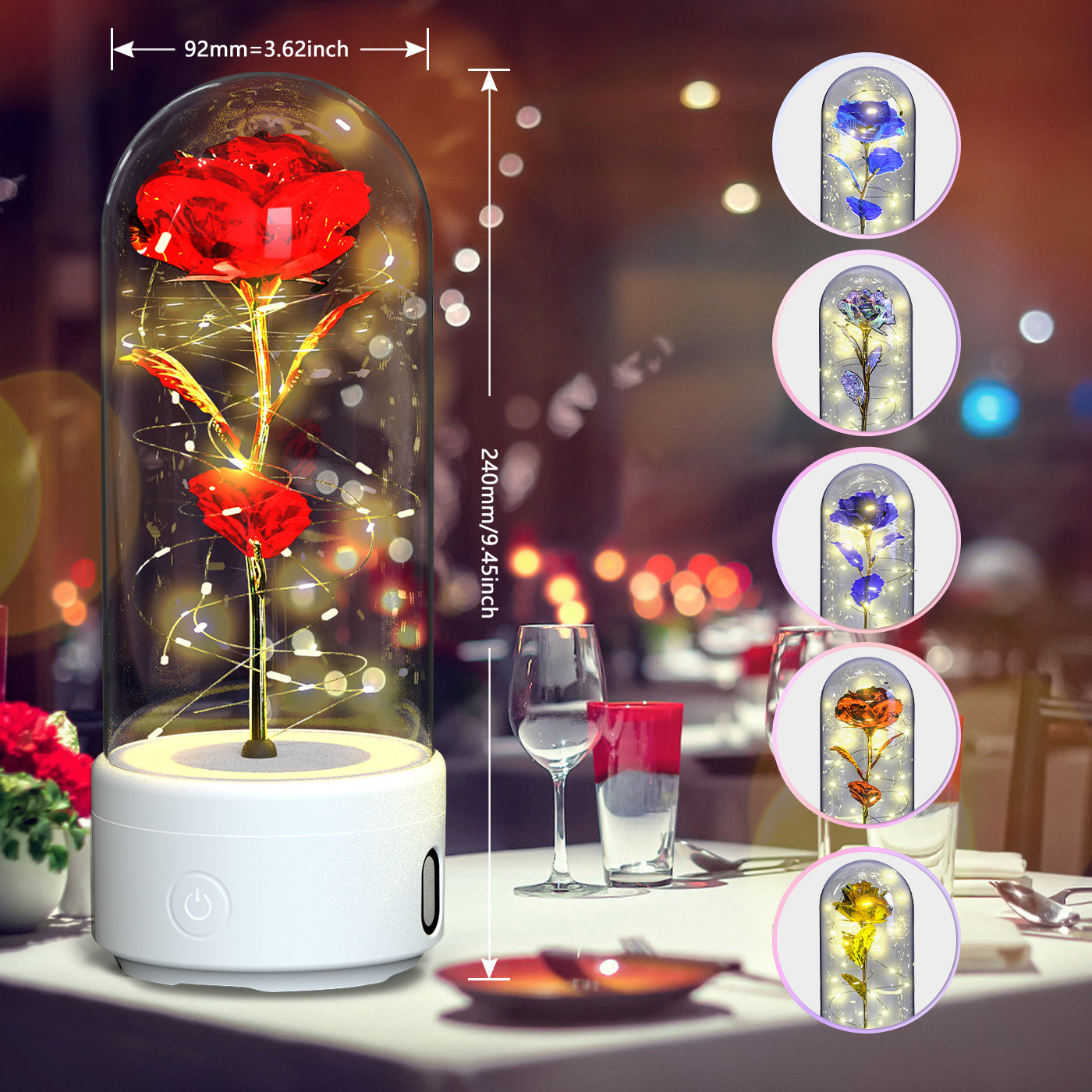 2-in-1 Rose LED Light & Bluetooth Speaker in Glass Cover