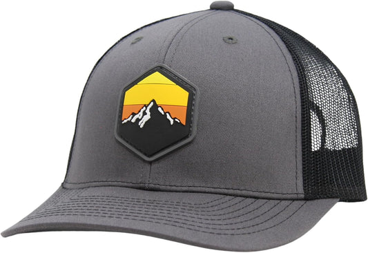 Trucker Hat [ Mountain Sky Design ] for Men and Women: Mid Profile Cap with Breathable Mesh Back and Adjustable Snap