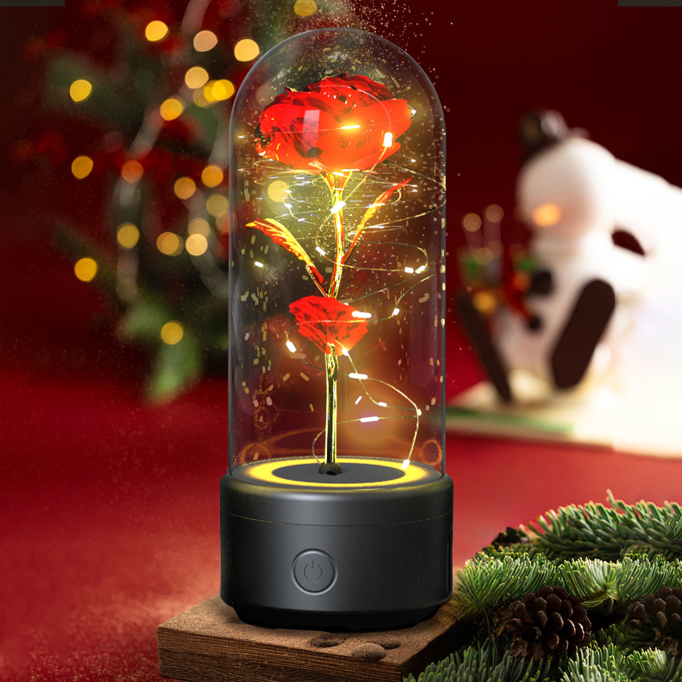 2-in-1 Rose LED Light & Bluetooth Speaker in Glass Cover