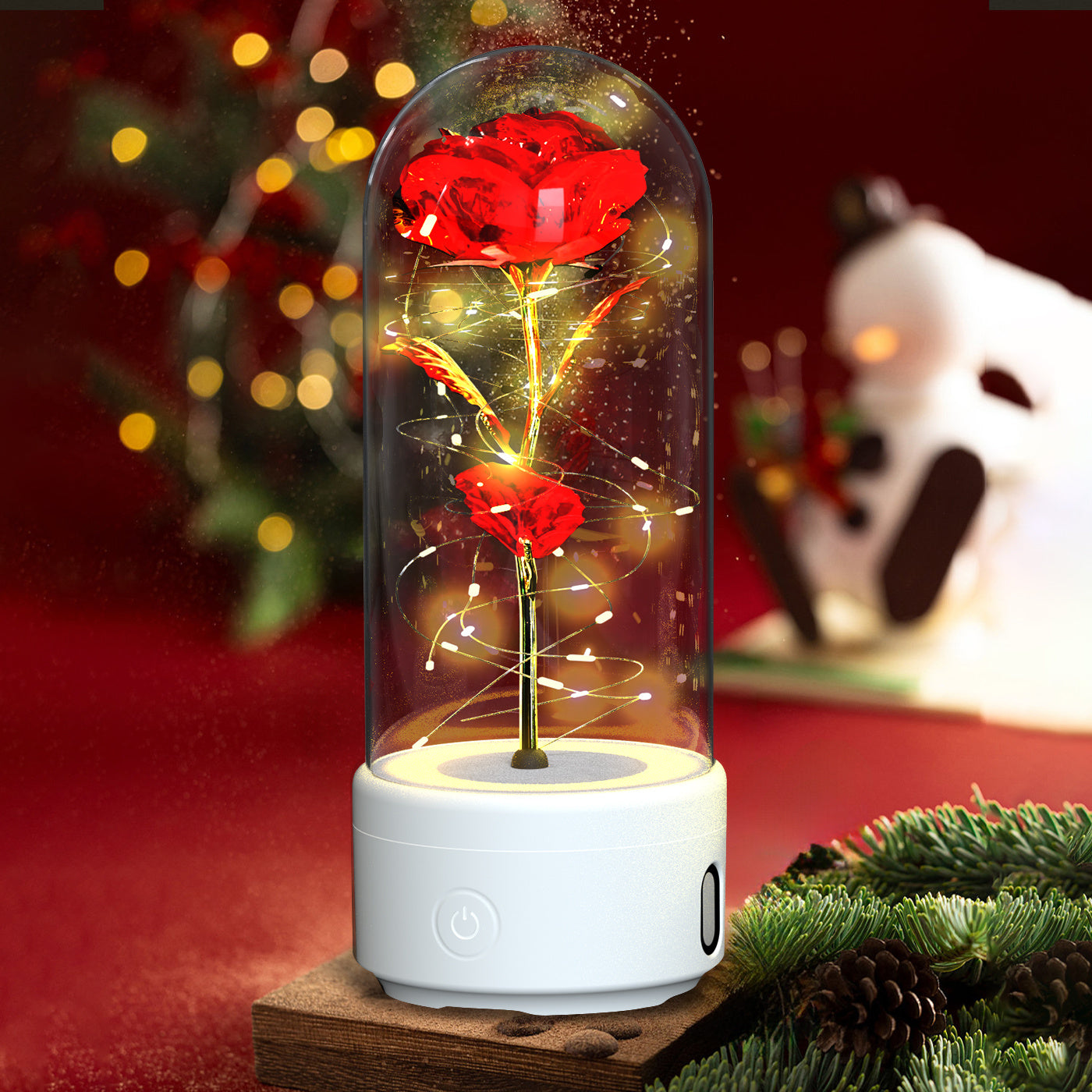 2-in-1 Rose LED Light & Bluetooth Speaker in Glass Cover