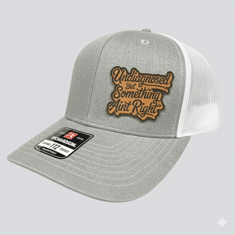 Richardson Everyday Mood Trucker Hat – Funny Undiagnosed Quote Cap, Custom Laser-Engraved Leatherette Patch, Adjustable Snapback, Structured Six-Panel Design