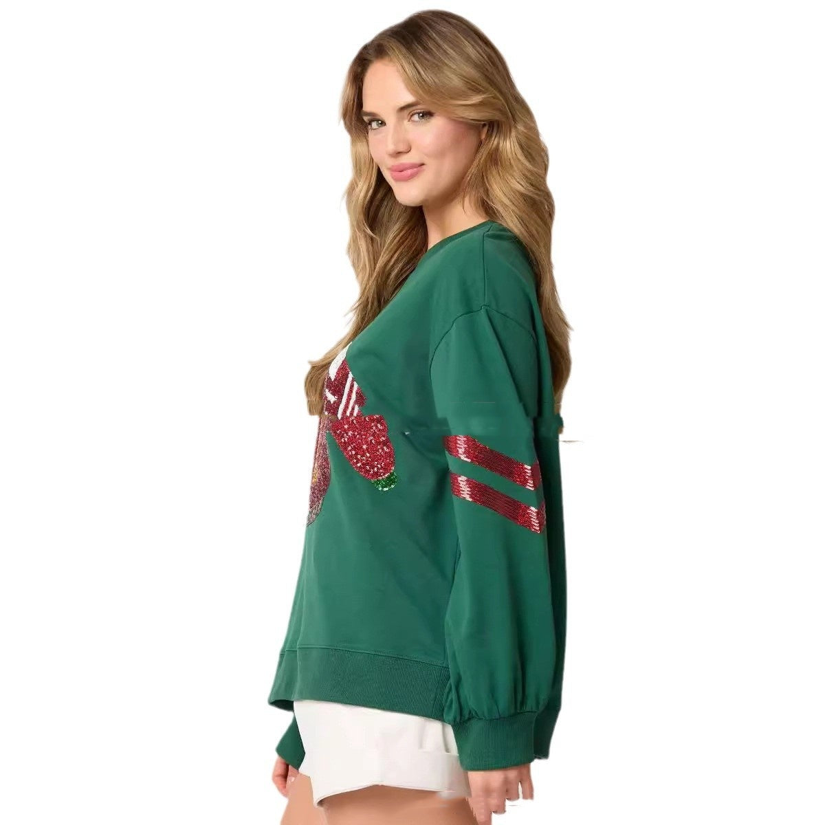 Women’s Christmas Sequined Round Neck Sweatshirt