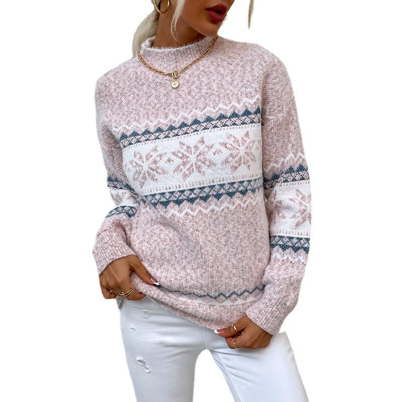 Women’s Winter Snowflake Half-Turtleneck Sweater