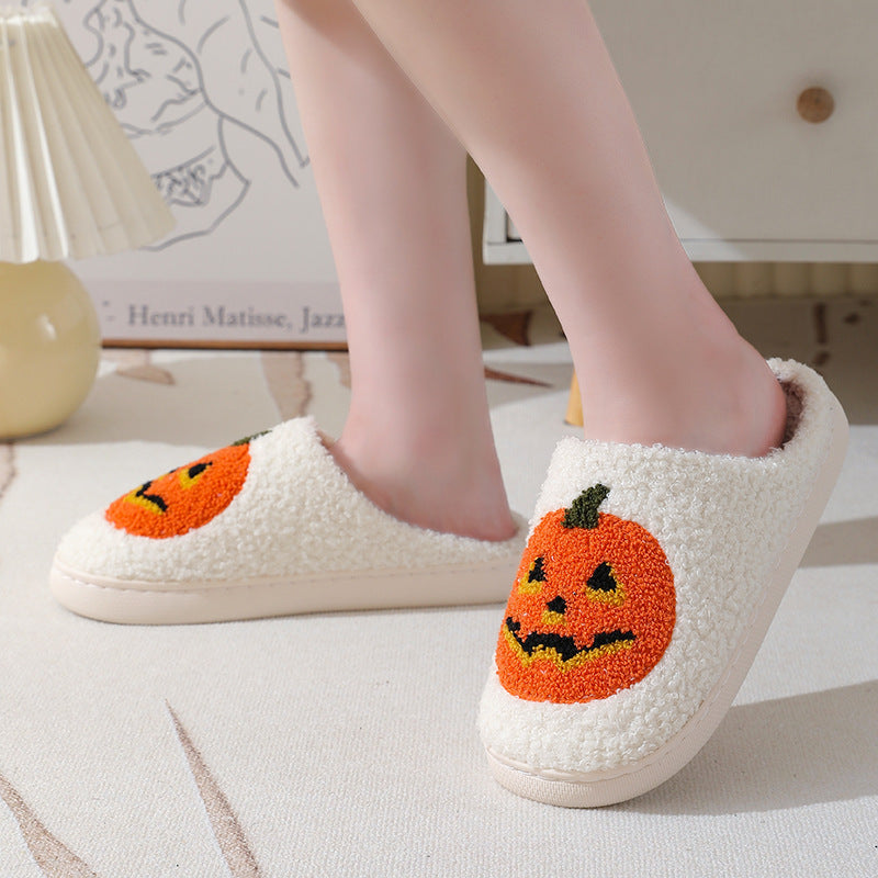 Halloween Pumpkin Warm Slippers – Cozy Indoor Shoes for Couples