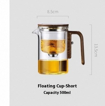 Magnetic Glass Teapot with One-Click Filtration & Wood Handle