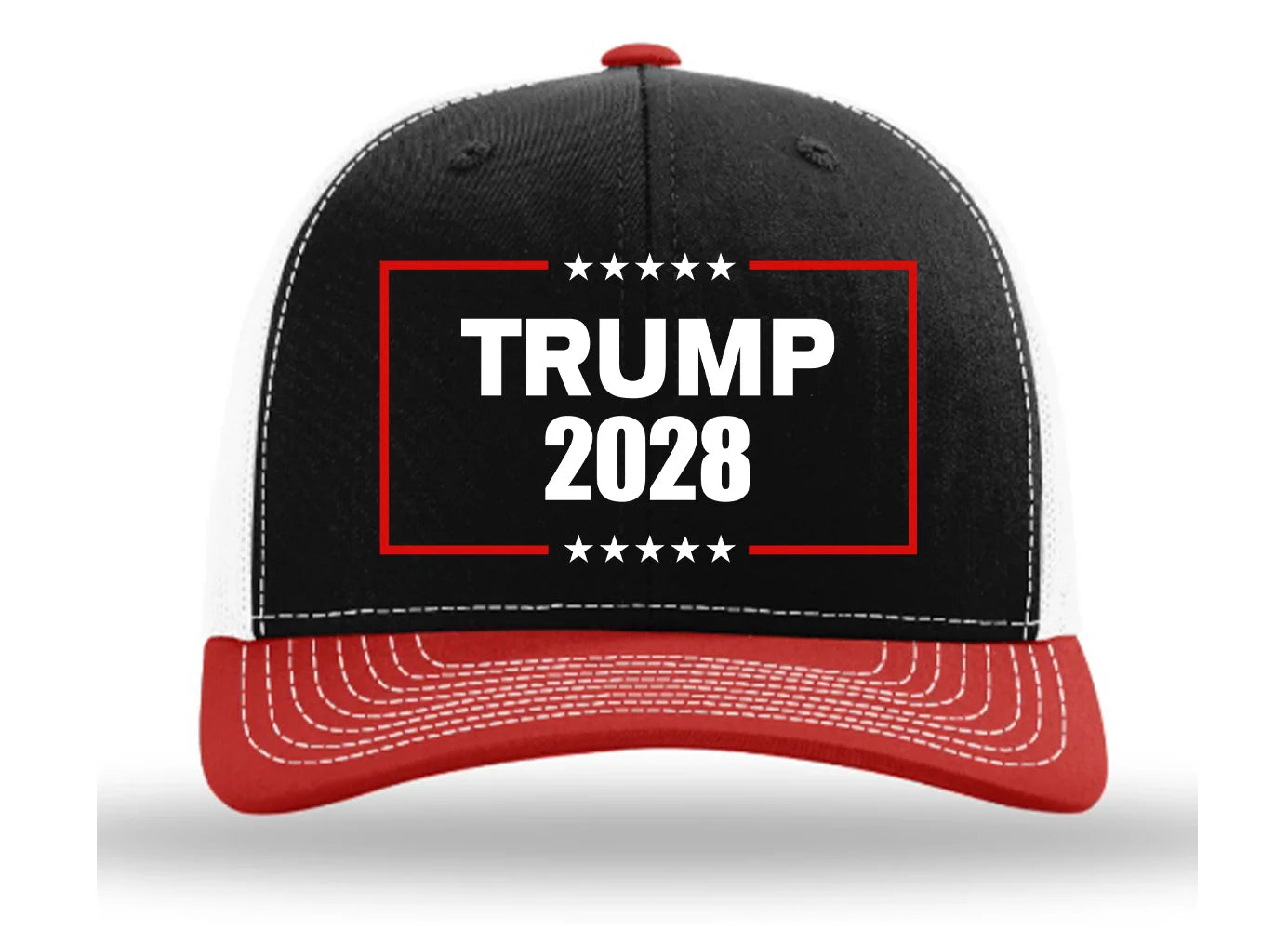 Patriot Pride Men'S Trump 2028 Stars Embroidered Snapback Trucker Hat - Mesh Back Design, Black/Red/White