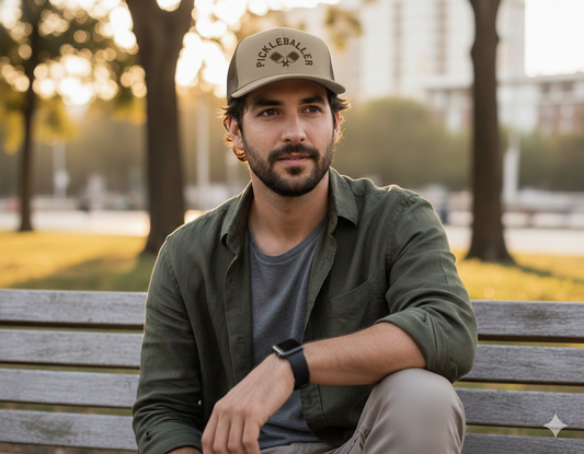 Men’s Funny Pickleball Trucker Hat – Khaki/Brown