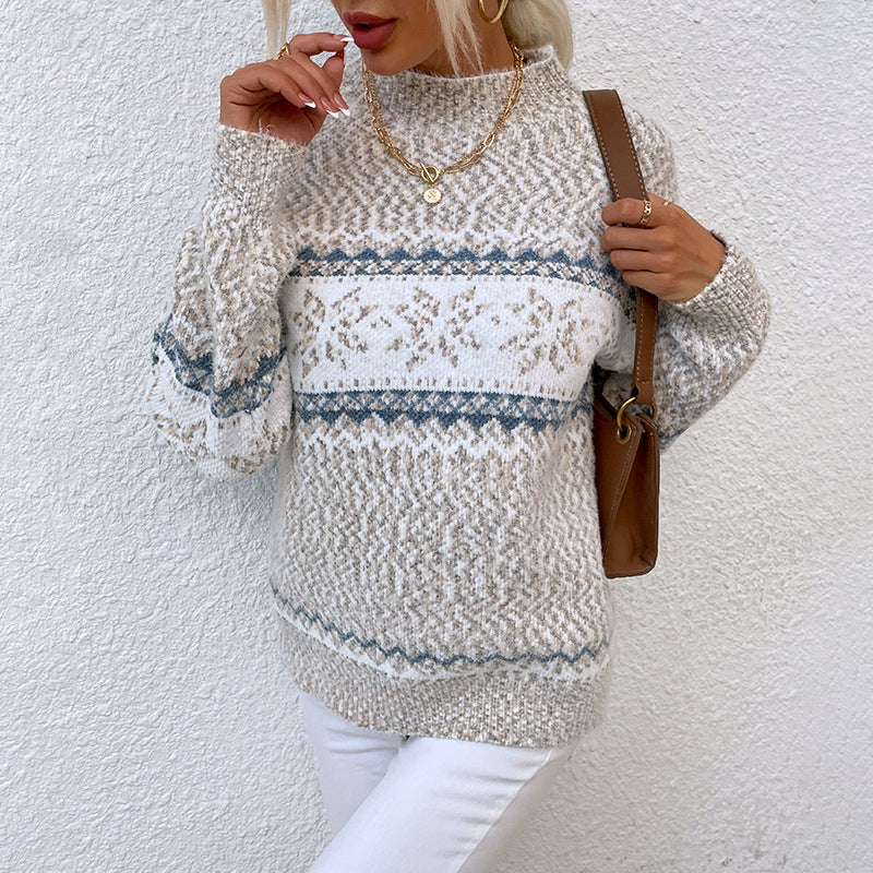 Women’s Winter Snowflake Half-Turtleneck Sweater