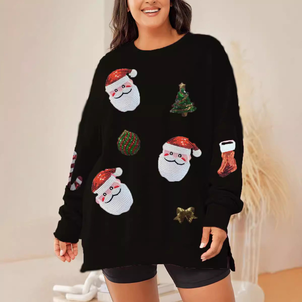 Women’s Christmas Sequined Long Sleeve Sweater