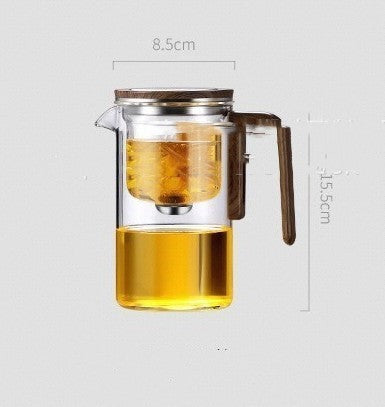 Magnetic Glass Teapot with One-Click Filtration & Wood Handle