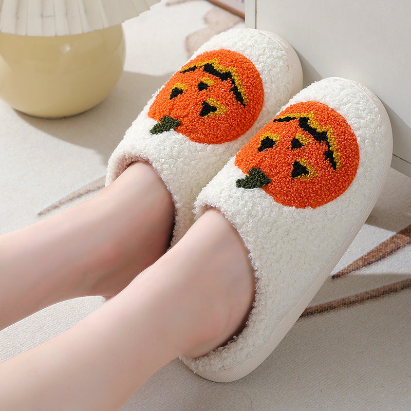 Halloween Pumpkin Warm Slippers – Cozy Indoor Shoes for Couples