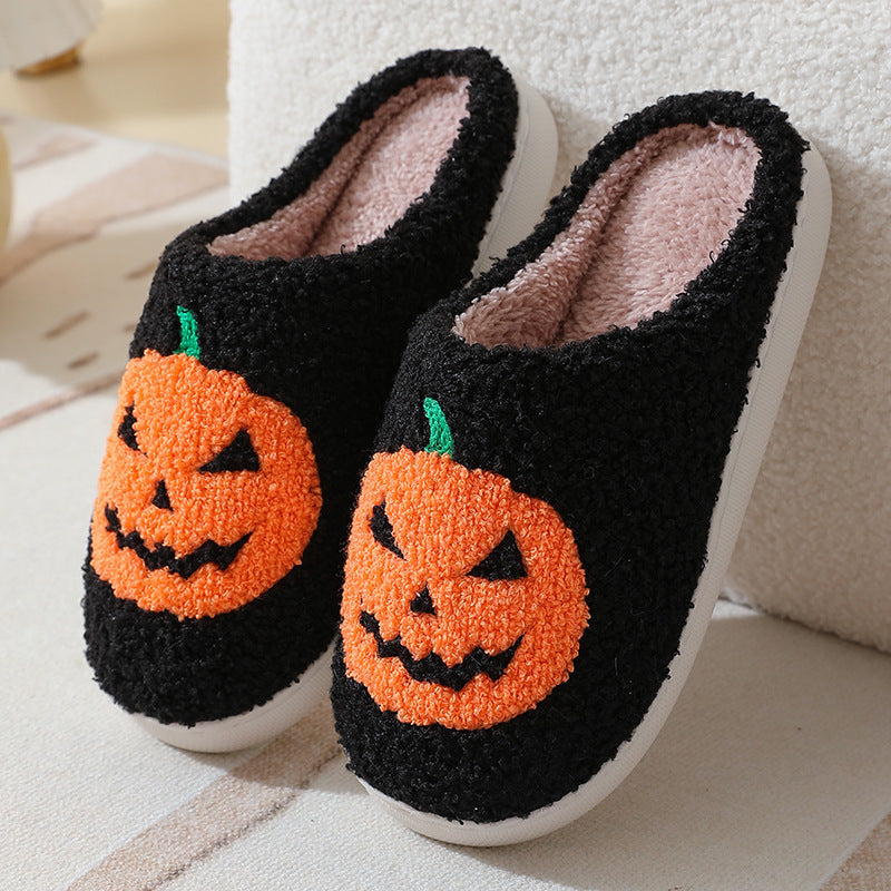 Halloween Pumpkin Warm Slippers – Cozy Indoor Shoes for Couples
