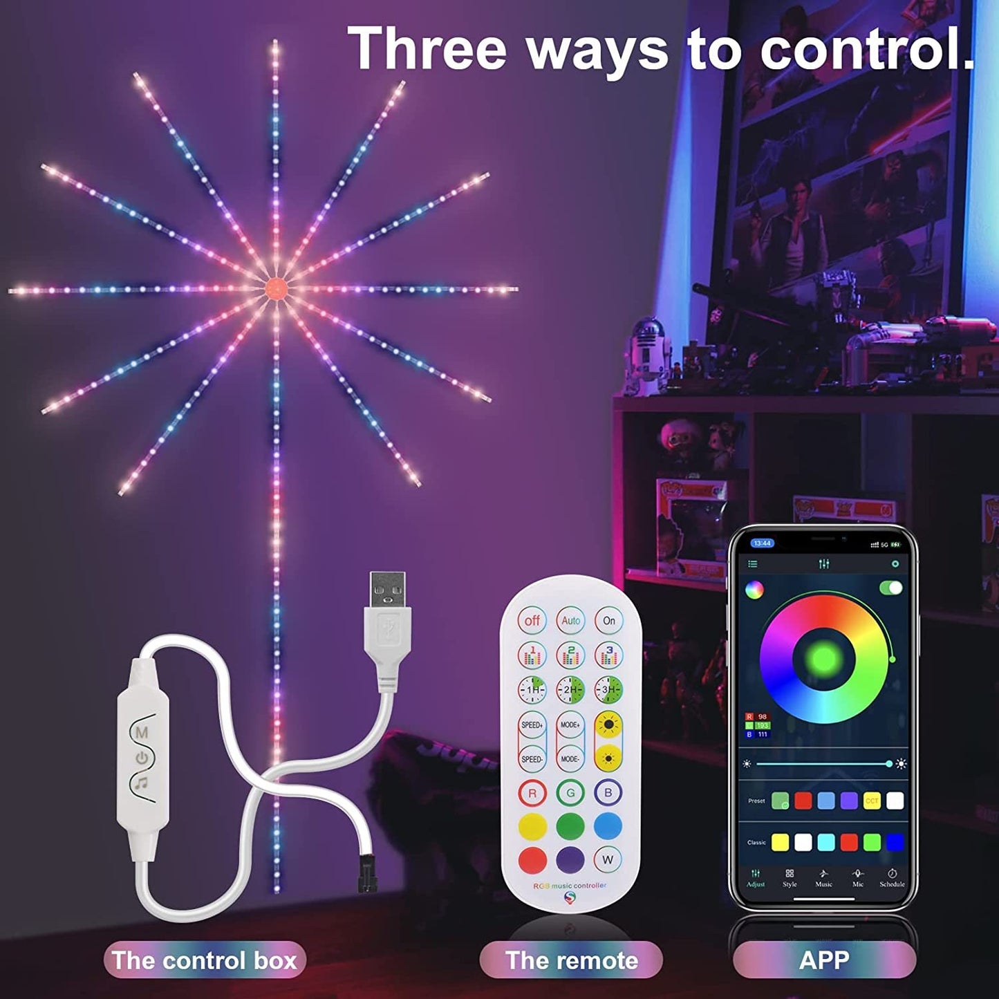 LED Firework Strip Lights – Music Sync Color-Changing Party Decor