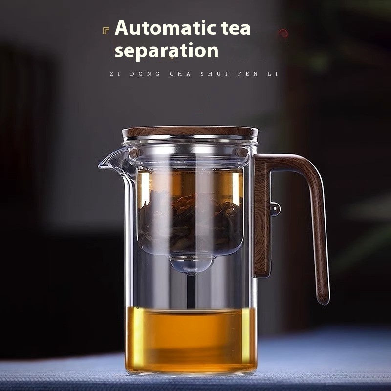 Magnetic Glass Teapot with One-Click Filtration & Wood Handle