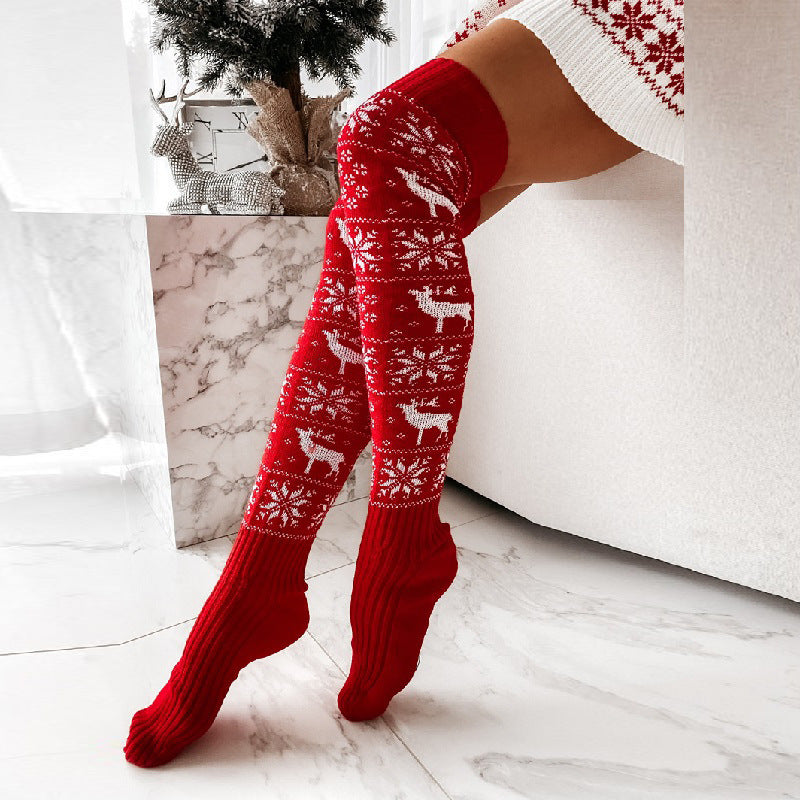 Women’s Christmas Elk Snowflake Over-the-Knee Socks