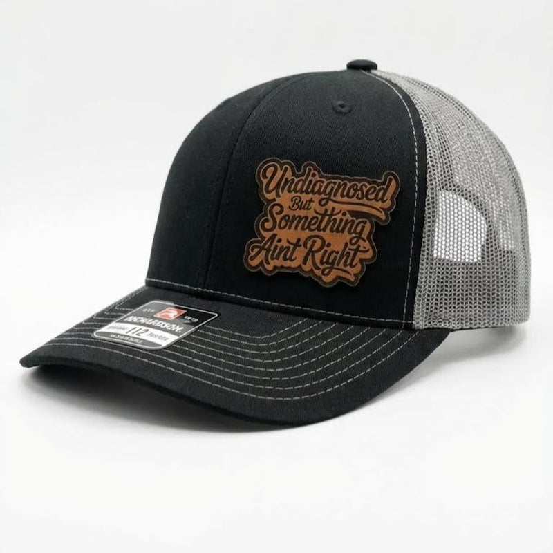 Richardson Everyday Mood Trucker Hat – Funny Undiagnosed Quote Cap, Custom Laser-Engraved Leatherette Patch, Adjustable Snapback, Structured Six-Panel Design