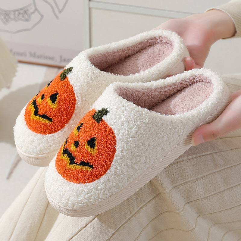 Halloween Pumpkin Warm Slippers – Cozy Indoor Shoes for Couples