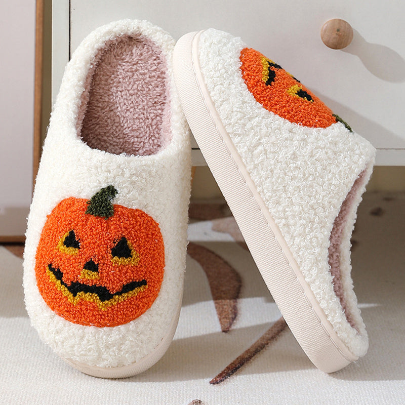 Halloween Pumpkin Warm Slippers – Cozy Indoor Shoes for Couples