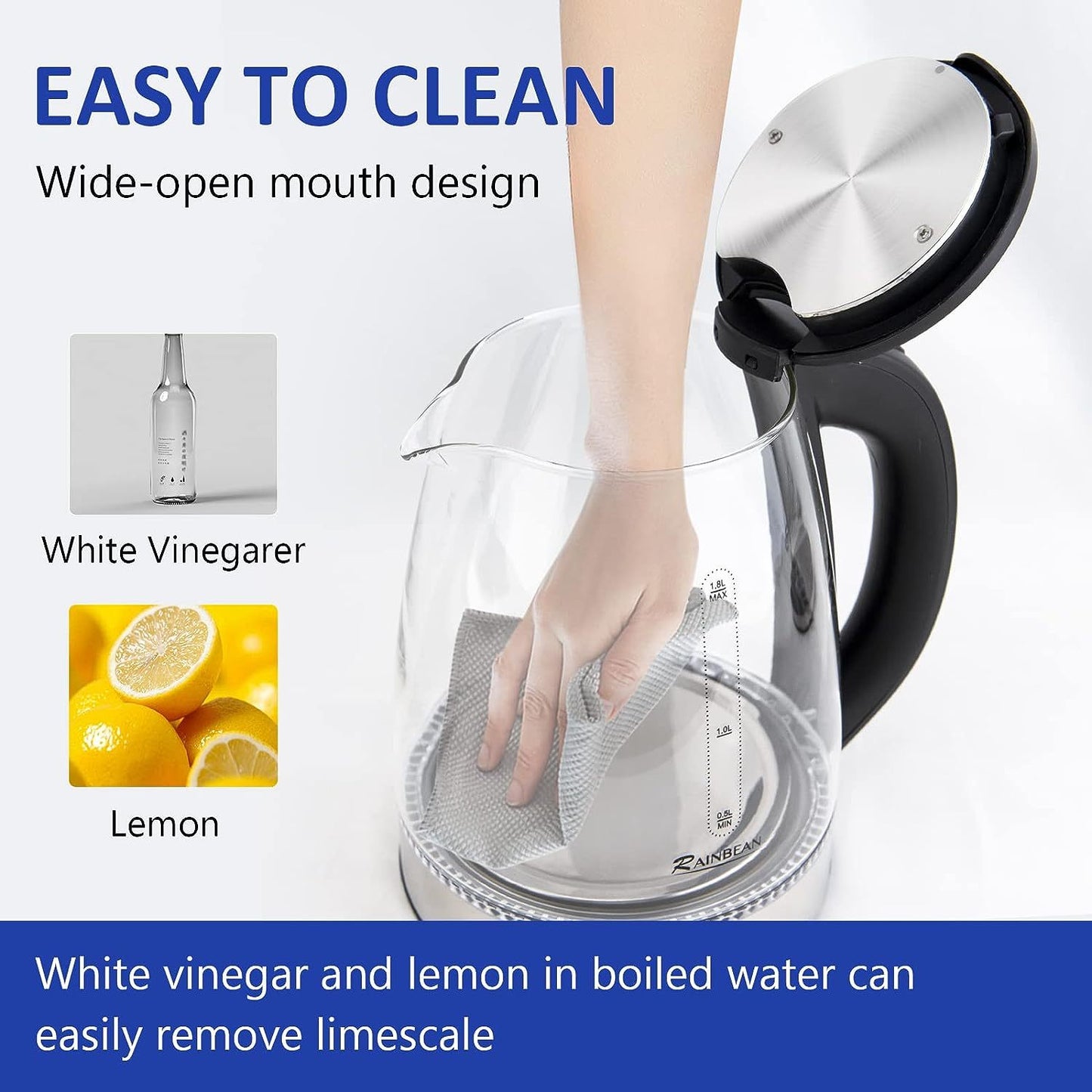 1.8L Electric Glass Kettle with LED & Auto Shut-Off