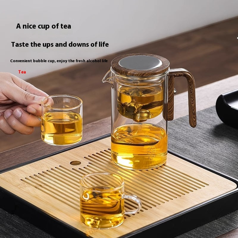 Magnetic Glass Teapot with One-Click Filtration & Wood Handle